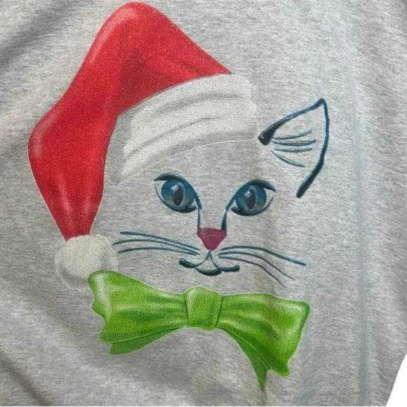 Vintage 90s Christmas Cat Holiday Kitten Crewneck Sweatshirt - Picture 2 of 7
